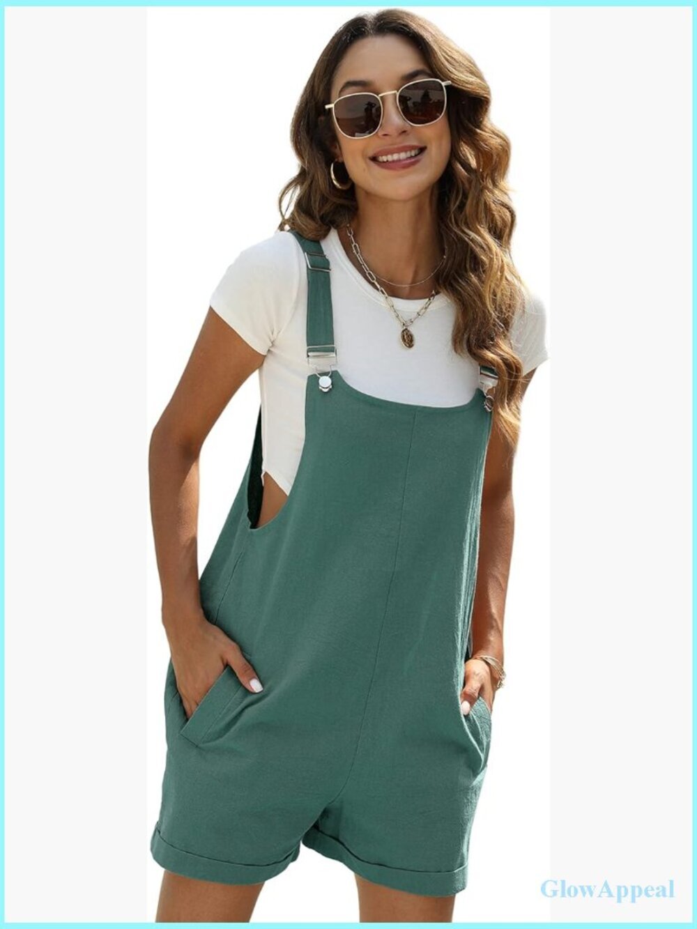 Women's Cotton Linen Short Overalls with Pockets Casual Summer Bib Shortalls